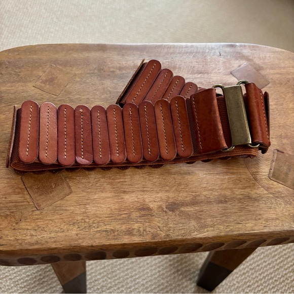 Anthropologie Brown Leather Panel Stretch Corset Belt - designed by Kat Santiago - Picture 9 of 12